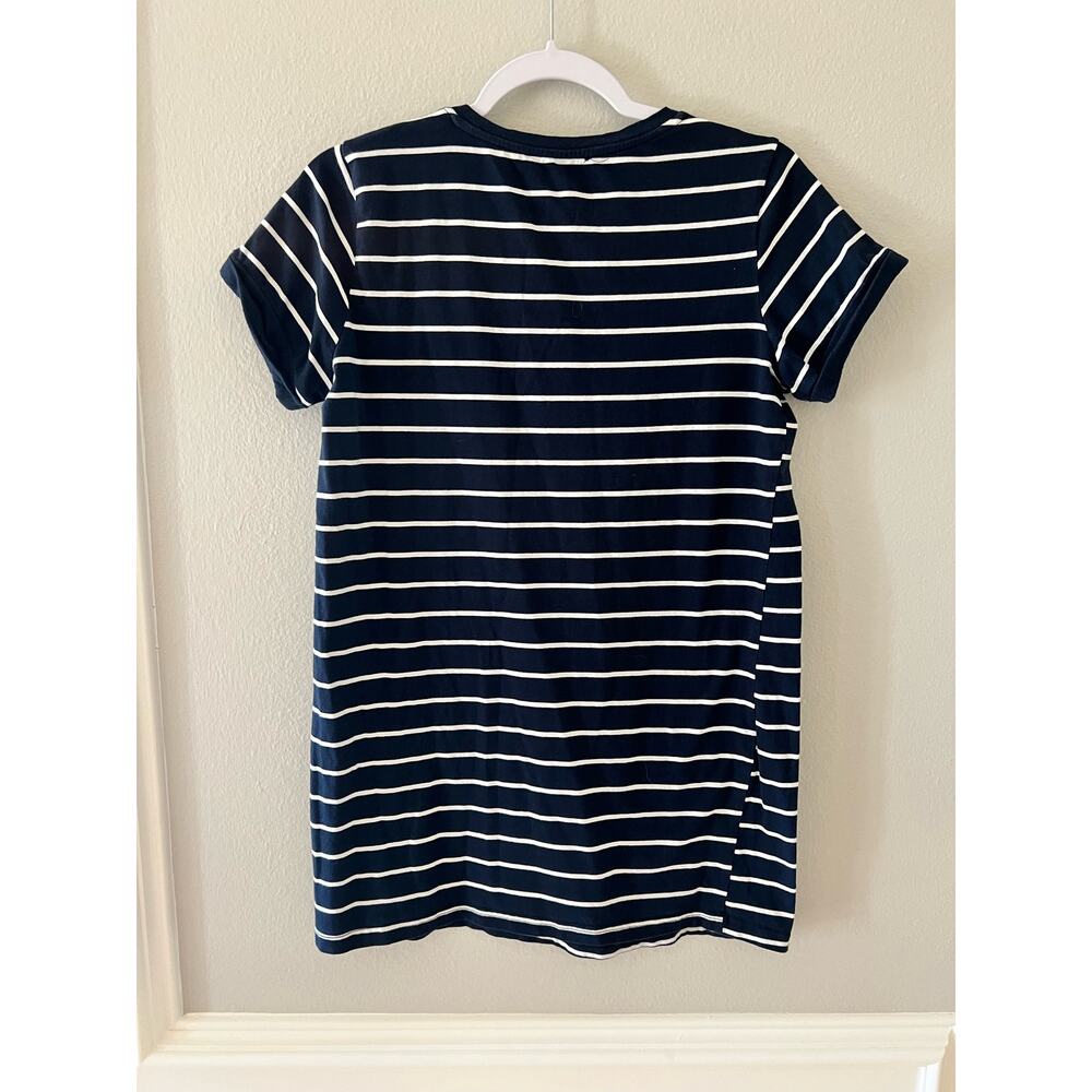Lulus Women's Navy White Striped T-Shirt Dress Cafe Society Short Sleeve Size S